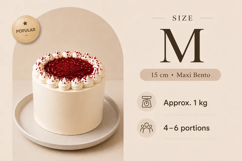 Size M maxi bento cake: 15 cm red velvet cake, about 1 kg, serves 4–6 people
