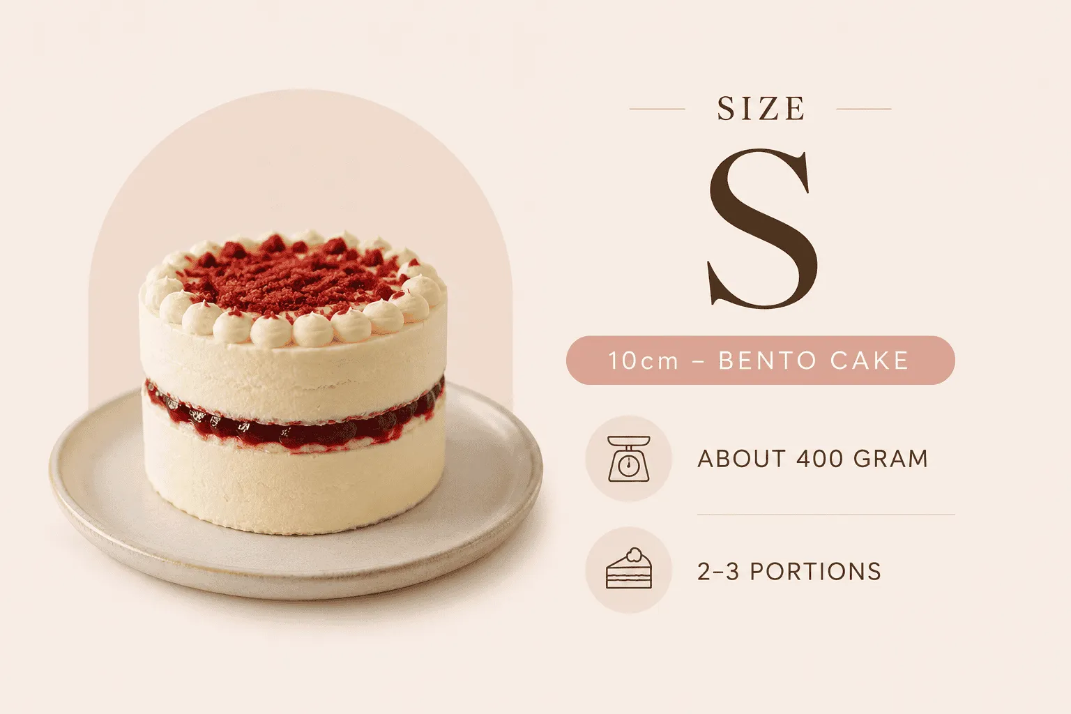 Size S bento cake: 10 cm red velvet cake, about 400 grams, serves 2–3 people